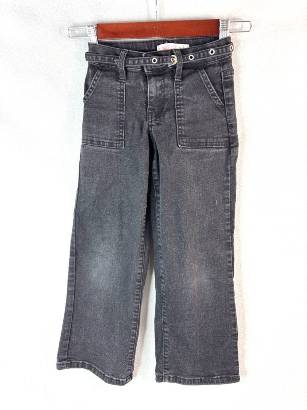 Denim Diva 7 20x21 Girls Black Wide-Leg Jeans with Utility Pockets